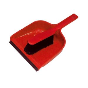 red dust pan and soft brush set for everyday cleaning supplied by Purcho UK