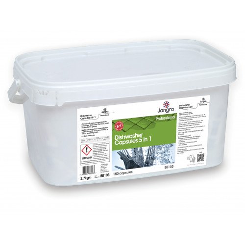 BB103.jpg Jangro Professional Dishwasher Capsules 5 in 1 tub with 150 capsules for commercial kitchen dishwashing-Purcho