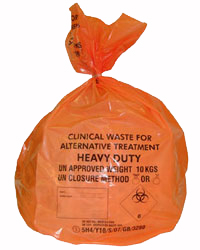 Orange clinical waste bags heavy duty 100 pack for healthcare and medical waste disposal