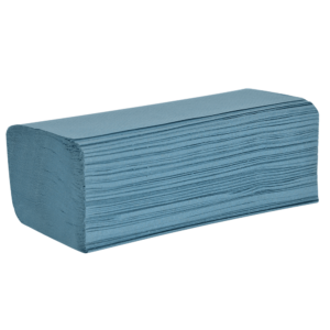Northwood Essentials contract blue V fold hand towels 1 ply 3600 sheets for commercial washrooms by Purcho UK