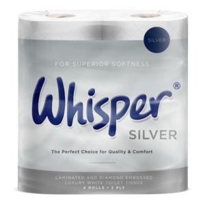 Whisper Silver premium toilet tissue laminated and embossed – Purcho UK supplier