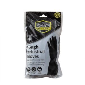 Pack of medium black heavy duty industrial rubber gloves from Purcho UK