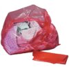 Red laundry strip bag with soluble strip for hygienic linen washing in healthcare Purcho