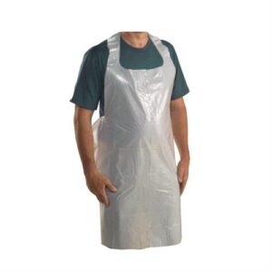 Disposable white plastic apron worn for hygiene protection - Purcho