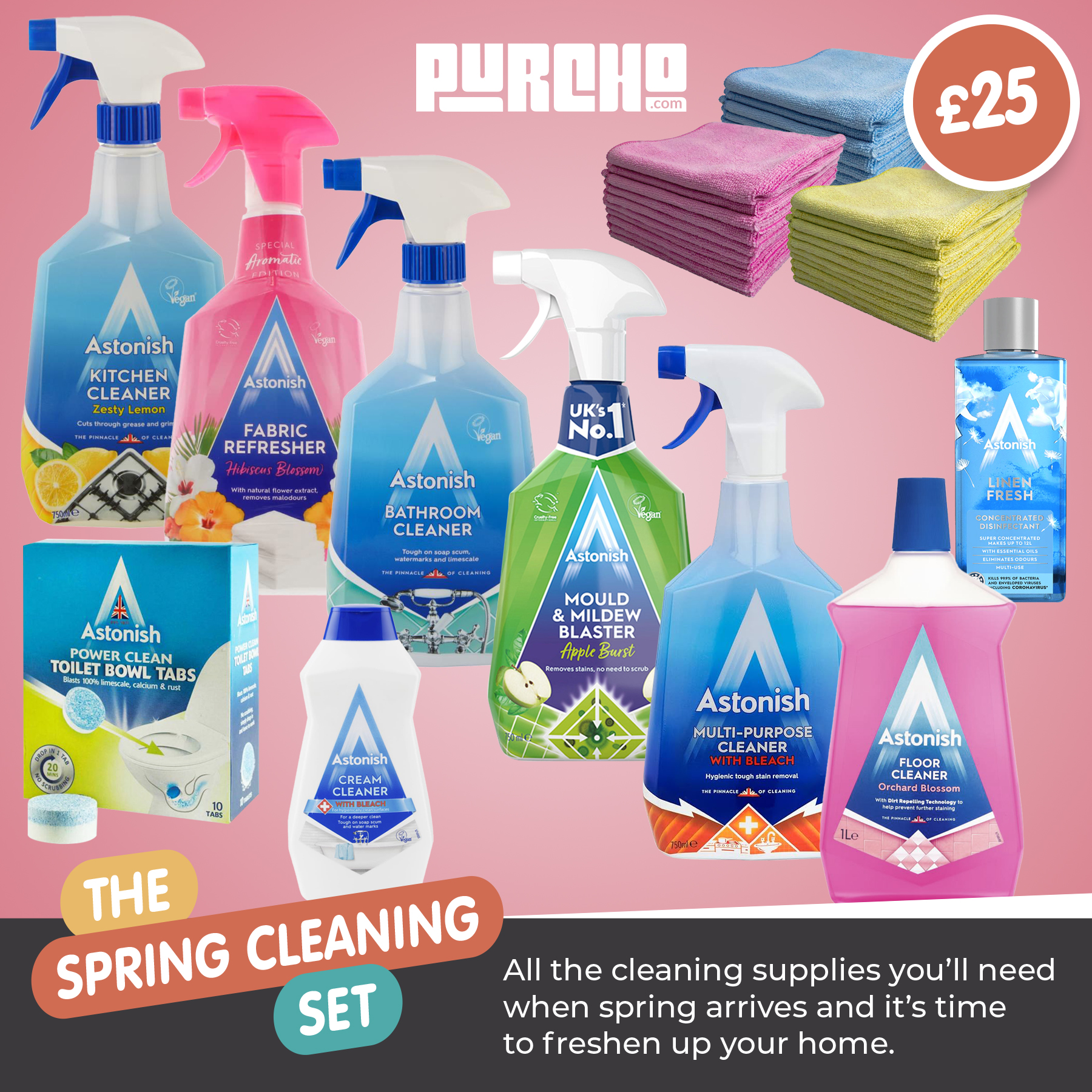 THE SPRING CLEANING SET Spring cleaning supplies bundle including kitchen, bathroom, floor and multi-purpose cleaners