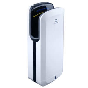 Bluedry commercial electric hand dryer in white with vertical airflow